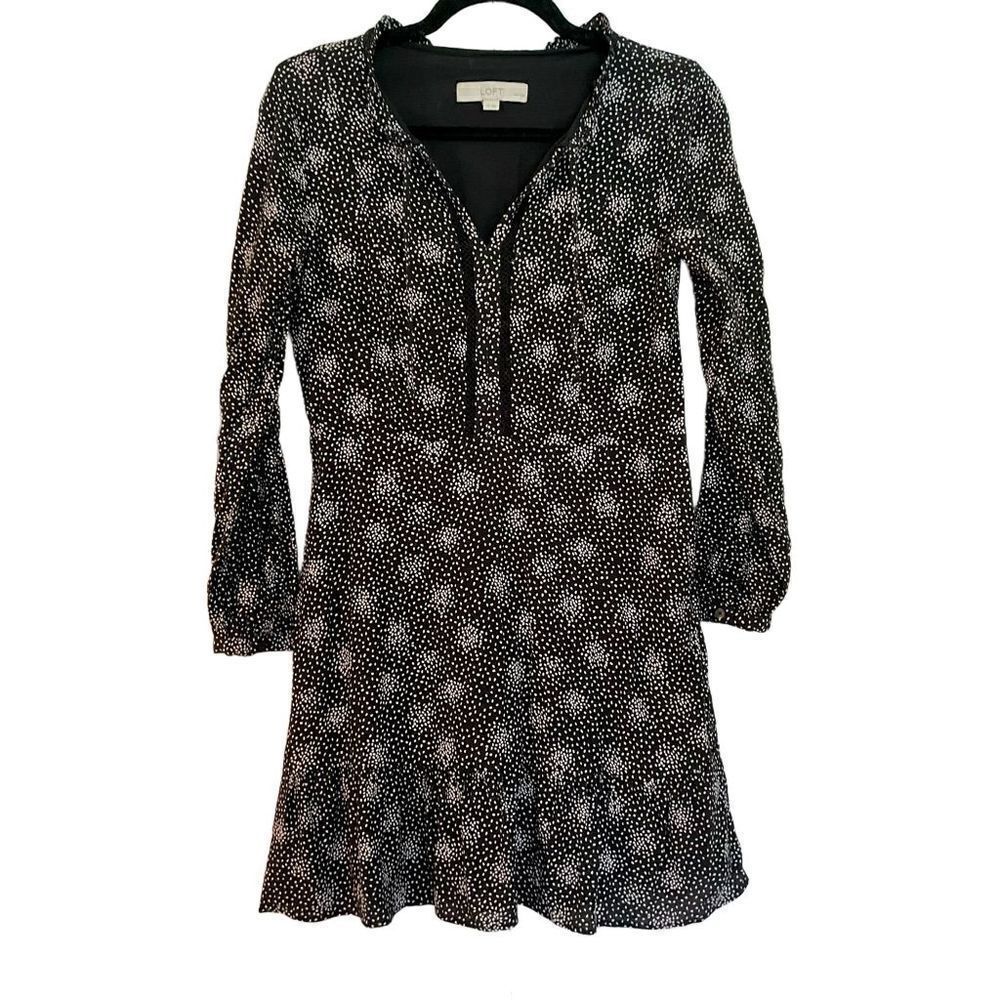 Loft black and white printed flounce skirt mini dress 4p